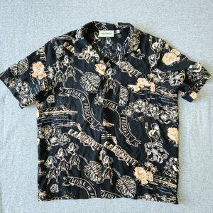 Carhartt WIP Shirt Womens XS Black Beige Aruba Hula Print Button Up Viscose